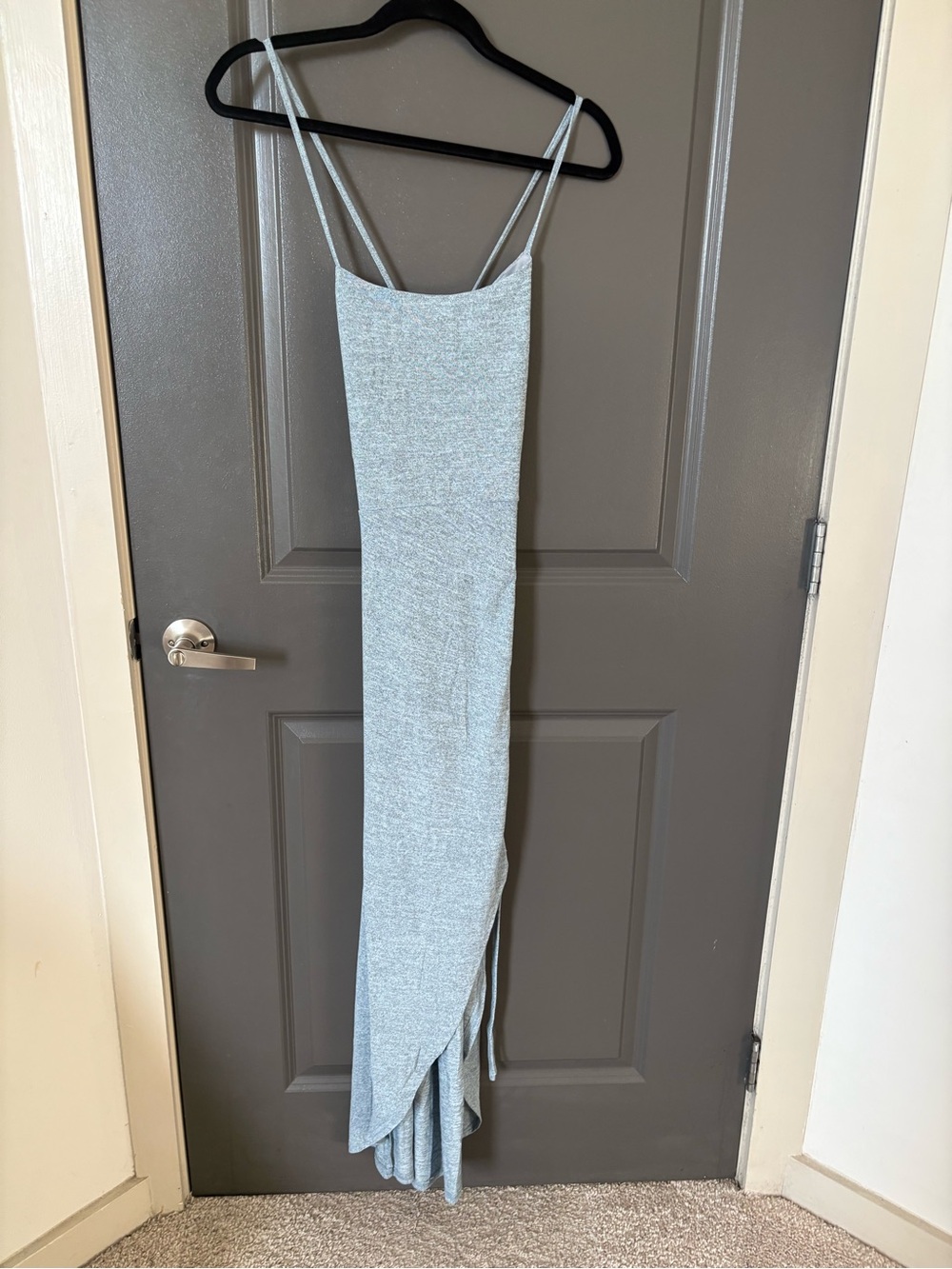 Sleeveless Light Blue Maxi Dress with Side Slit